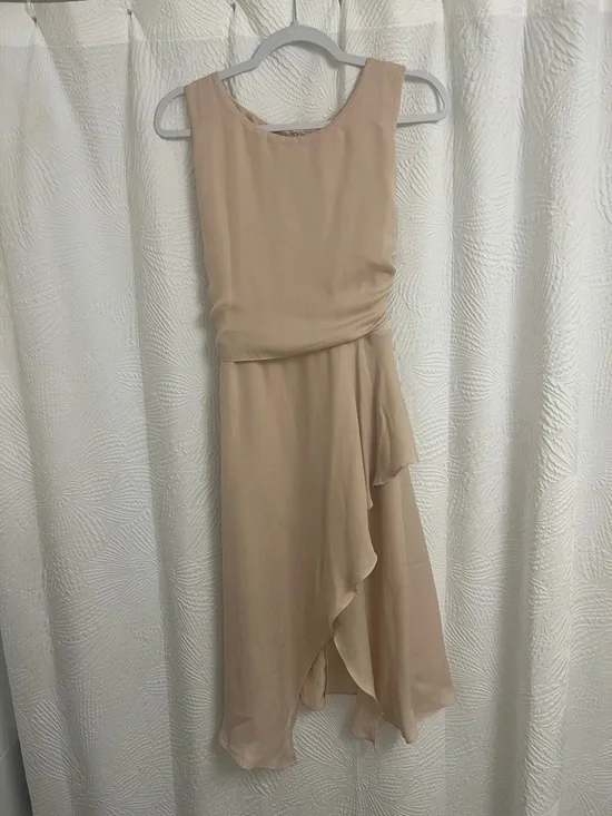 Sleeveless High-Low Chiffon Dress in Soft Beige - Picture 1 of 5
